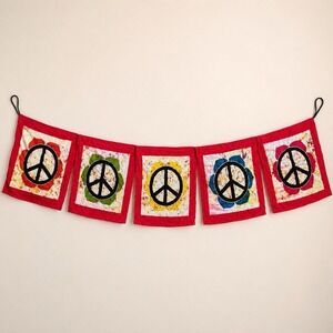 Novica Peace Sign Hanging Banner Decor Explore Empower Impact Rayon 94" Long